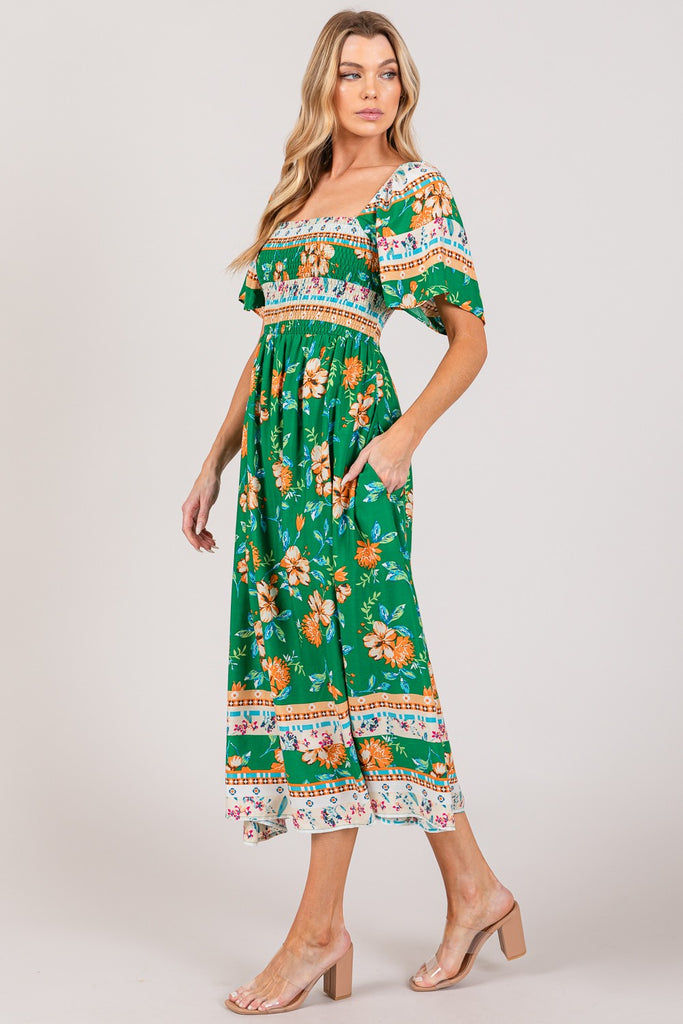 Green Goddess Printed Midi Dress - House of Barvity